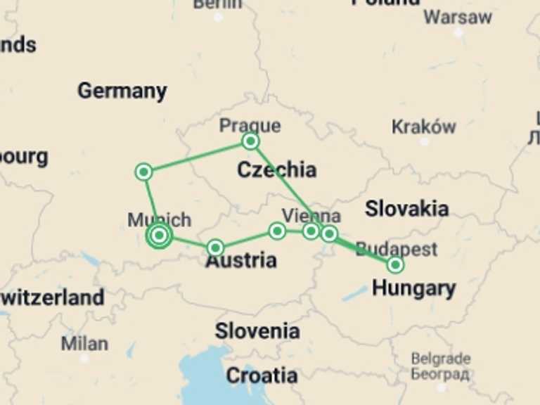 Map of Vienna Tour with 4 destination visits for the trip: Taste of Eastern Europe