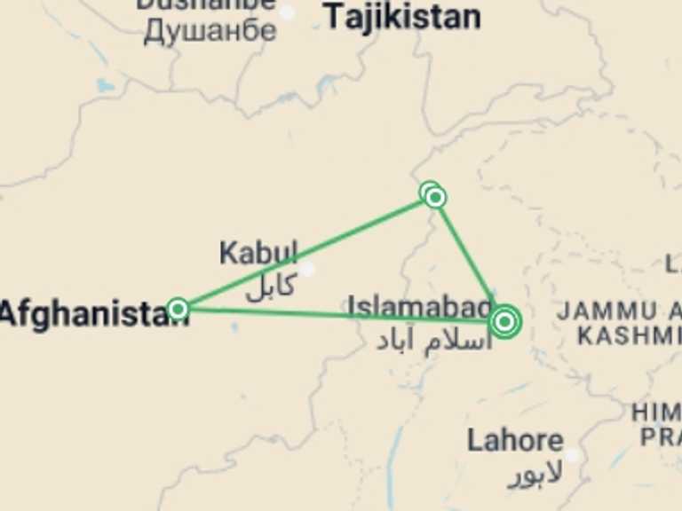 Map itinerary of Asia Tour in August 2026 with 4 destination visits for the trip: Islamabad & Pakistan Explorer - 8 days