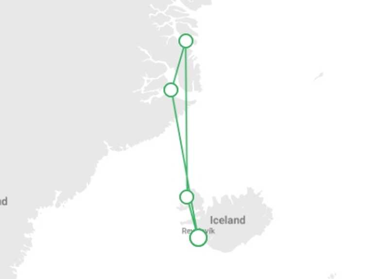 Map of Iceland Tour with 4 destination visits for the trip: Iceland to Greenland: Total Solar Eclipse, 13 Days