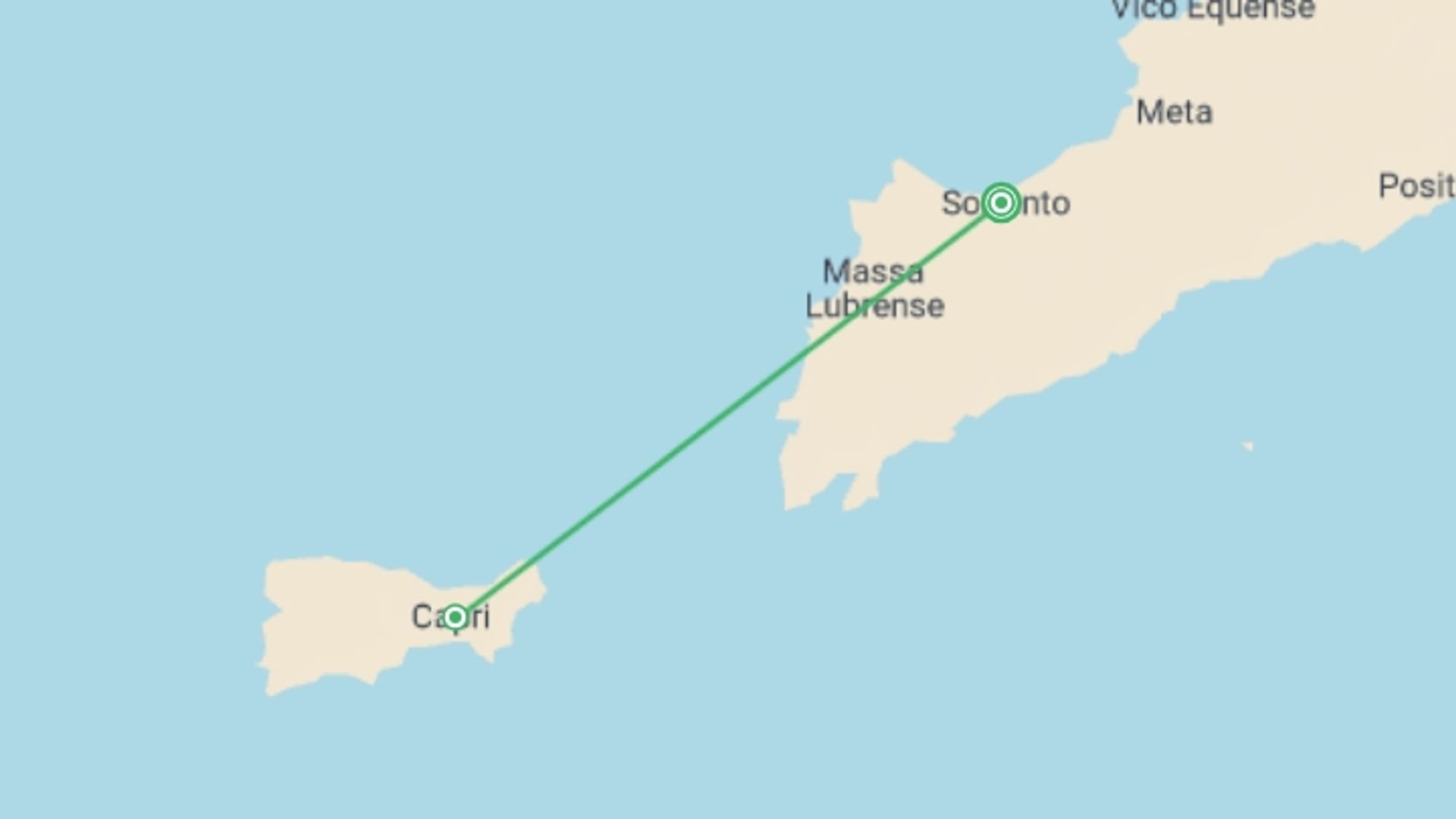 A map showing the tour itinerary for the trip: Private Mini-cruise Around Gulf Of Naples, 3 Days (conam 58) (on Request), starting in Sorrento, Italy and ending in Sorrento, Italy going through 2 other destinations.