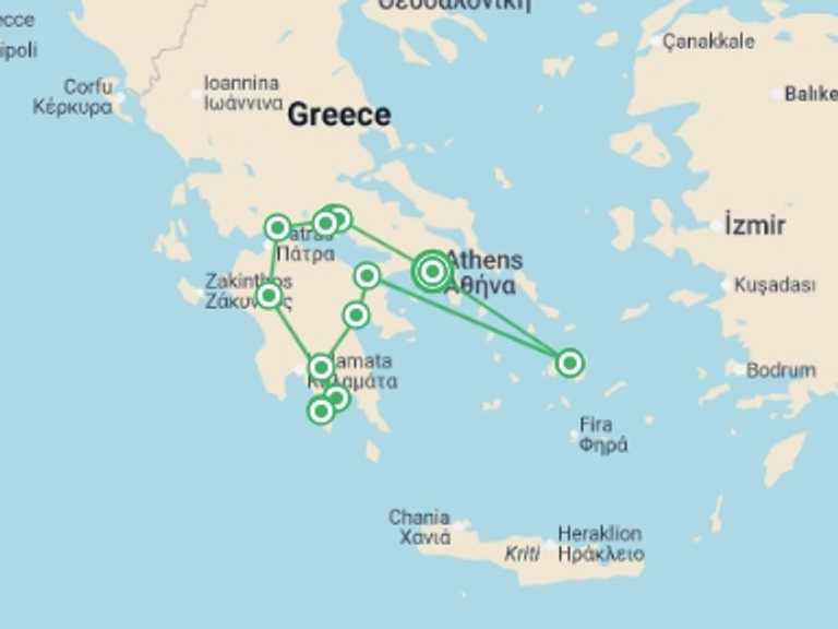 Map itinerary of Nafplion Tour in September 2026 with 6 destination visits for the trip: Greece: Legends and Landscapes