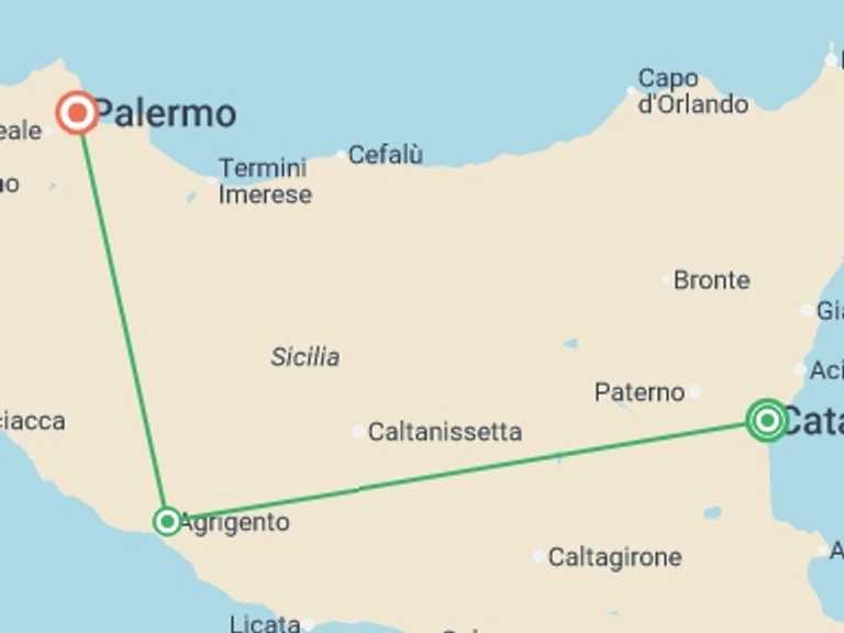 Map itinerary of Catania Tour in November 2026 with 3 destination visits for the trip: Solo-ish Sicily