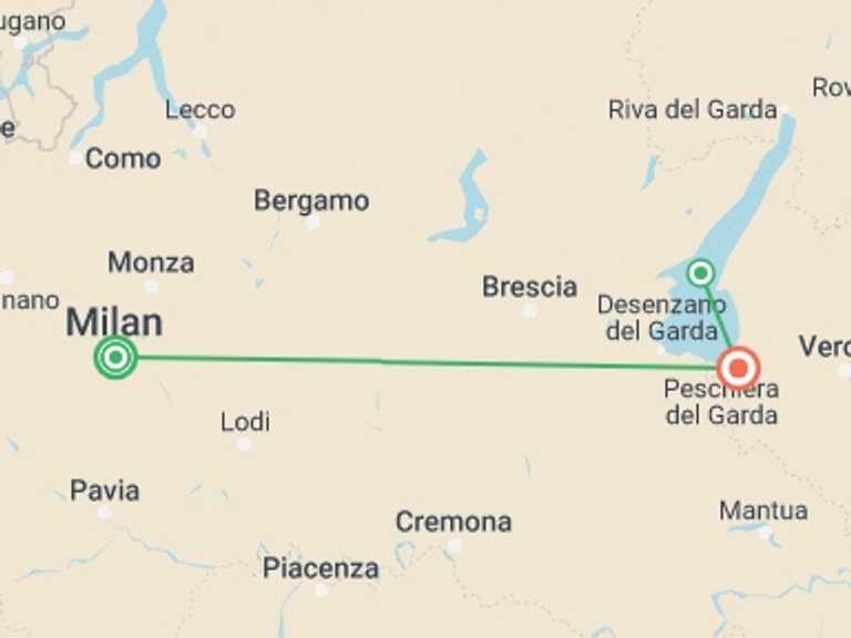 Map of Milan City sightseeing Tour with 4 destination visits for the trip: Enchanting Northern Italy: Milan to Verona