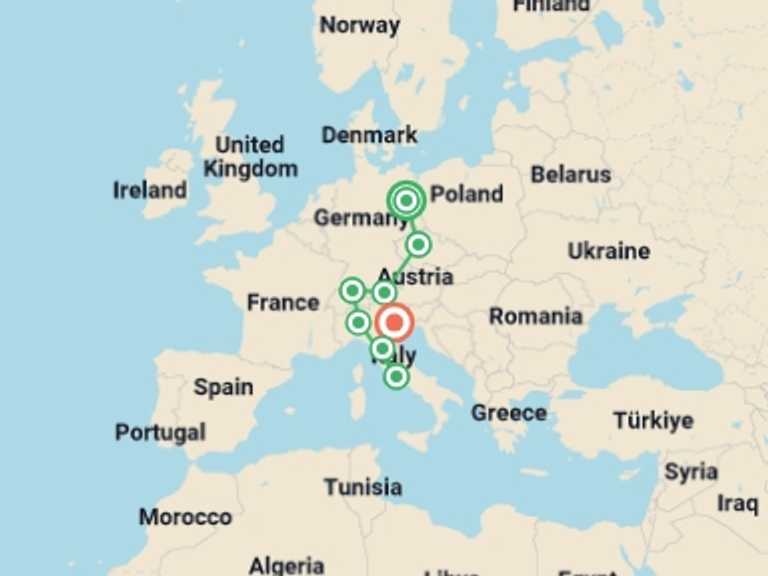 Map of Europe Explorer Tour with 8 destination visits for the trip: Essential Four GO
