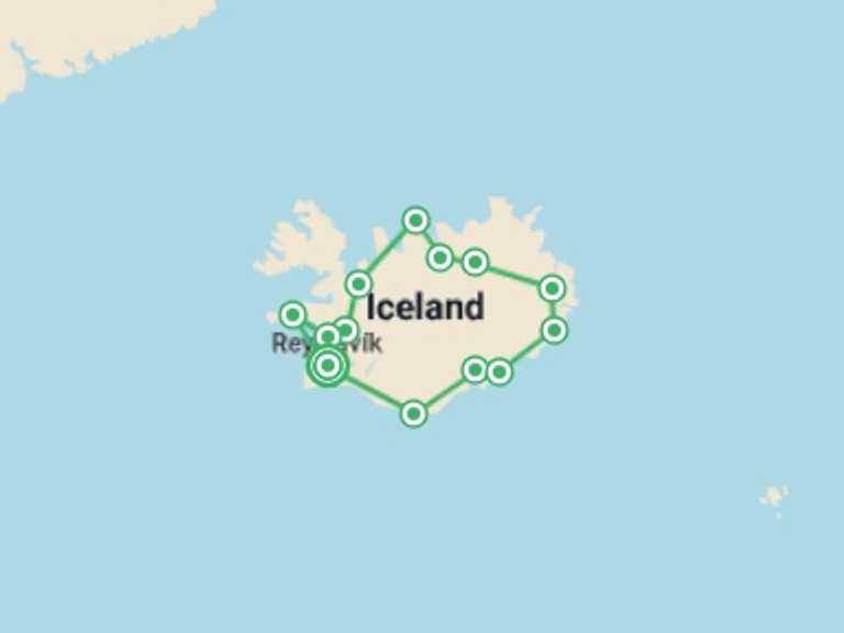 Map itinerary of Reykjavik Tour in Winter with 7 destination visits for the trip: Complete Iceland Adventure