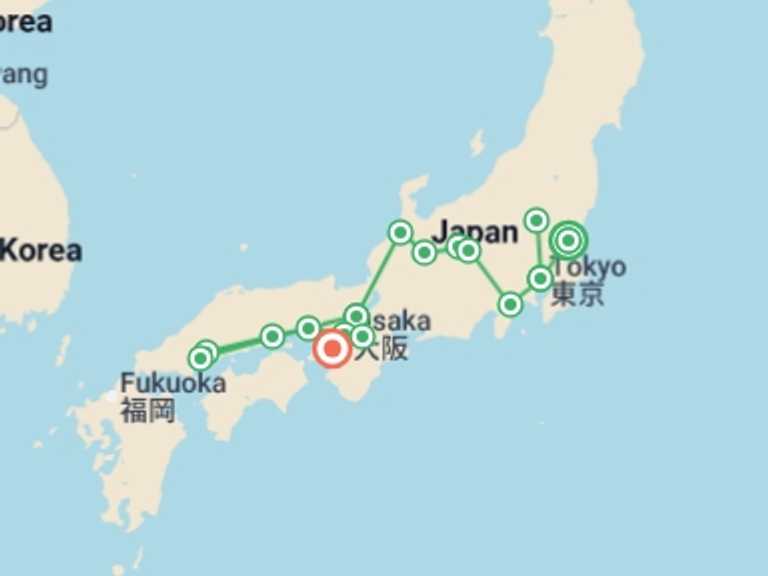 Map itinerary of Kyoto Tour in Fall with 10 destination visits for the trip: Japan In-depth Discovery Tour