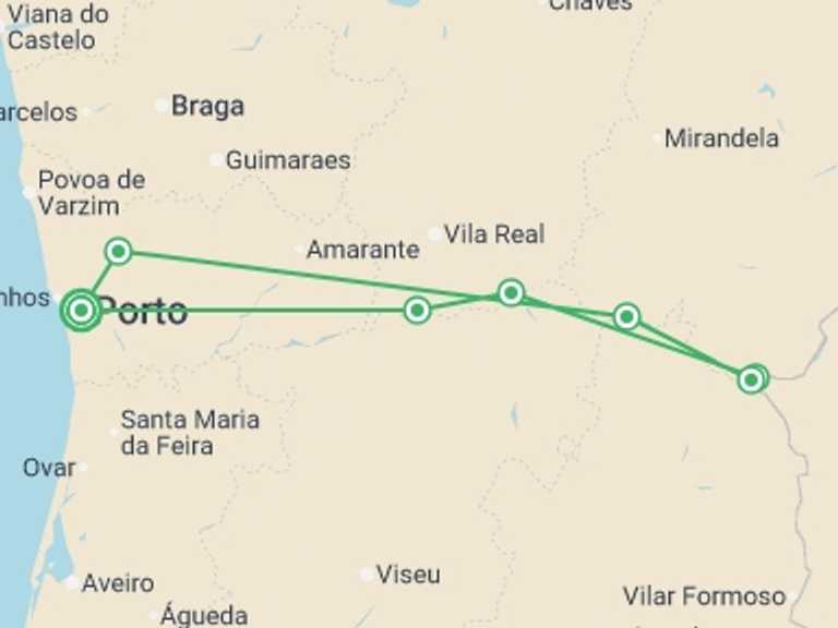 Map of Spain Tour with 5 destination visits for the trip: Family Club: Porto, the Douro valley (Portugal) and Salamanca (Spain) (port-to-port cruise)