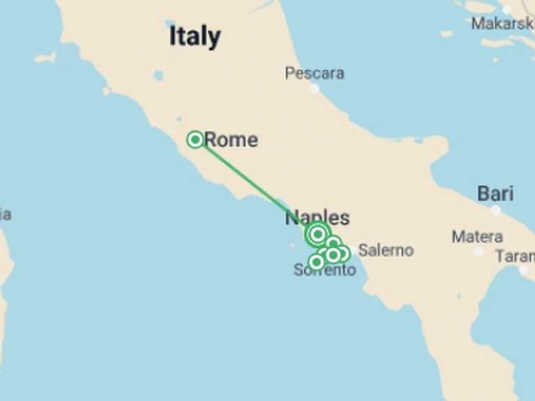 Map of 6-Day Rome Tour with 4 destination visits for the trip: Charming Costiera (on Request)