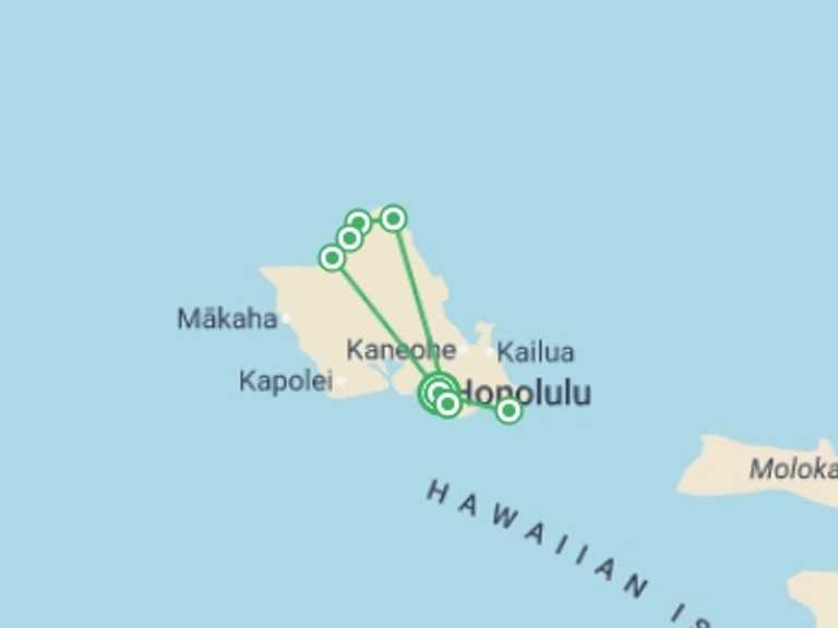 Map of a Adventure Tour with 2 destination visits for the trip: Honolulu Hawaii Experience 7D/6N