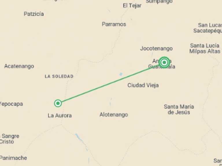 Map of 4-Day North America Tour with 2 destination visits for the trip: Acatenango Volcano Hike & Antigua Short Break