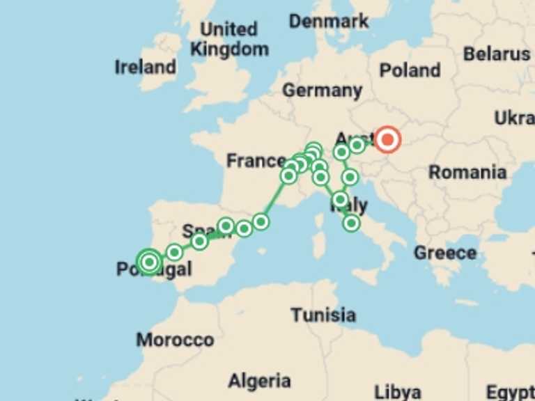 Map of Europe Tour with 12 destination visits for the trip: Discover Europe