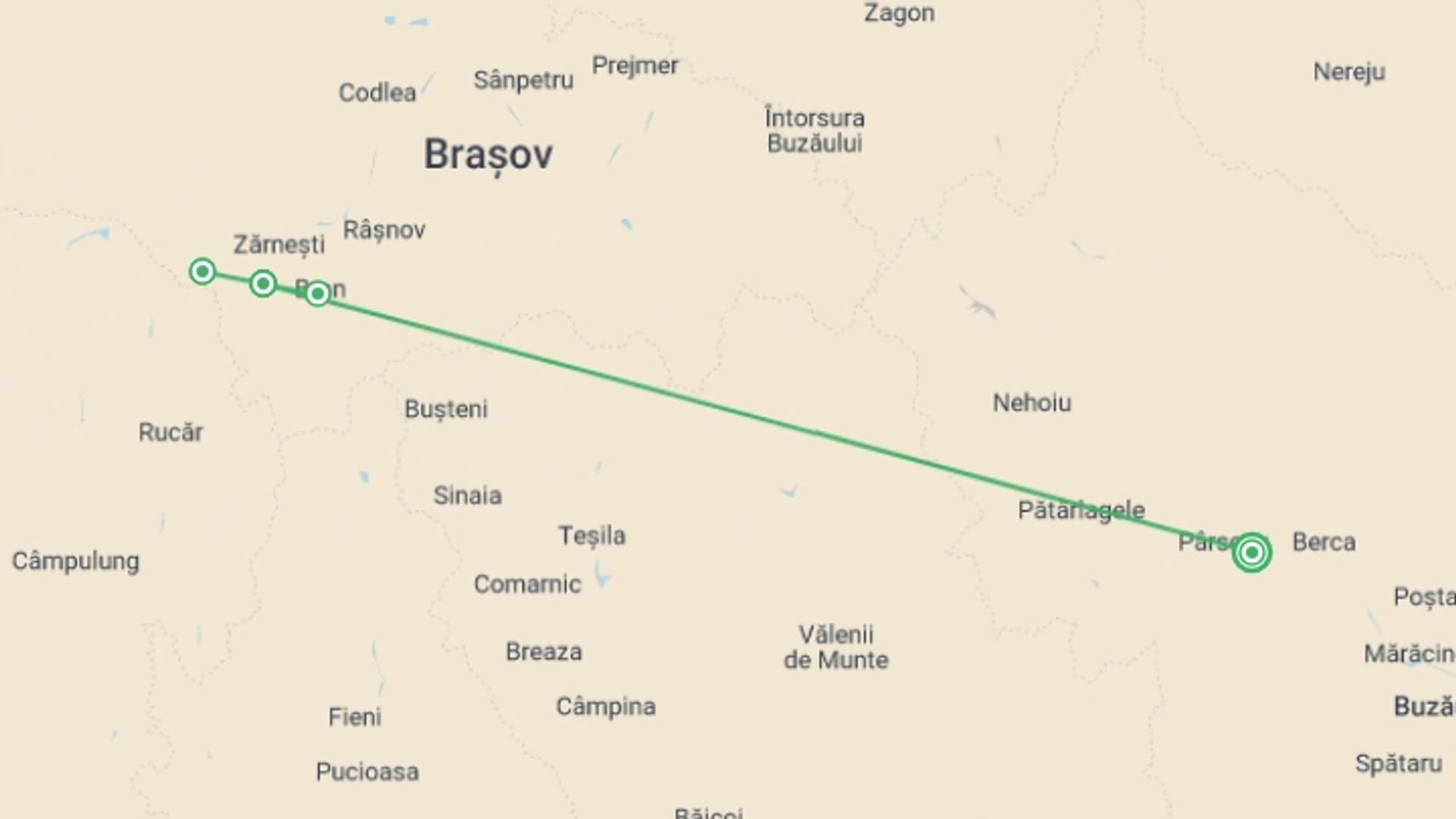 A map showing the tour itinerary for the trip: Transylvania Winter Walk & Snowshoe, starting in Magura, Romania and ending in Magura, Romania going through 2 other destinations.