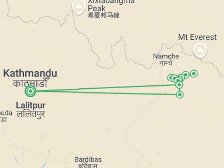 Map of Everest Panorama trek Tour with 11 destination visits for the trip: Everest View Luxury Lodges Trek