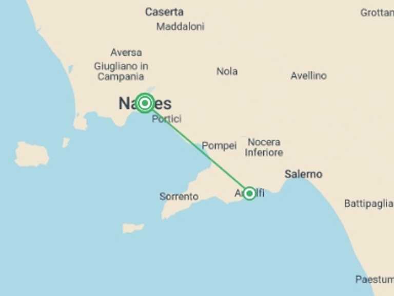 Map itinerary of Mediterranean Tour in March 2027 with 3 destination visits for the trip: 5 Days Flavors & Trails Of The Amalfi Coast And Naples, Private Tour