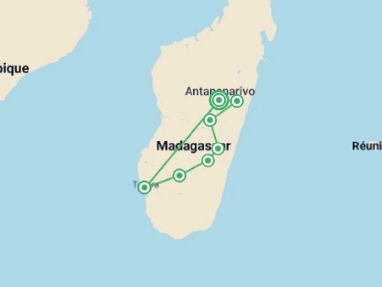 Map itinerary of Africa Tour in Fall with 7 destination visits for the trip: Highlights of Madagascar