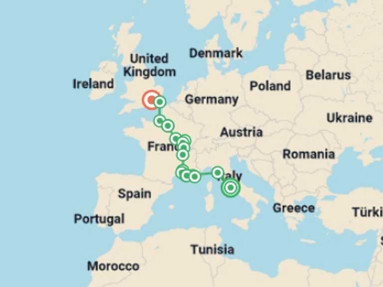 Map of London Art and architecture Tour with 8 destination visits for the trip: From Italy to France with London