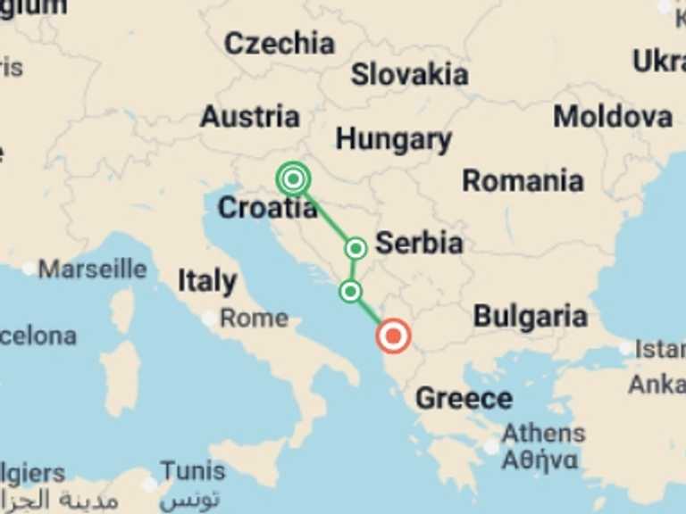 Map itinerary of Dubrovnik Tour in March 2027 with 4 destination visits for the trip: Balkan Dreams end Albania