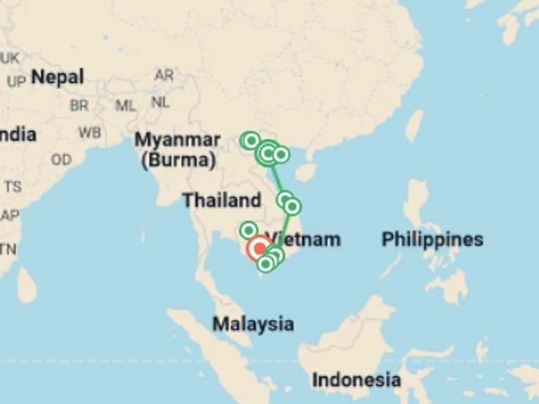 Map of Asia Tour with 9 destination visits for the trip: Vietnam & Cambodia Signature Journey: The Ultimate Indochina Experience