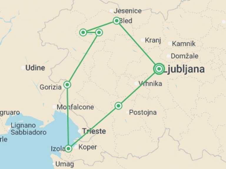 Map of Europe Tour with 7 destination visits for the trip: Alpine Lakes of Slovenia