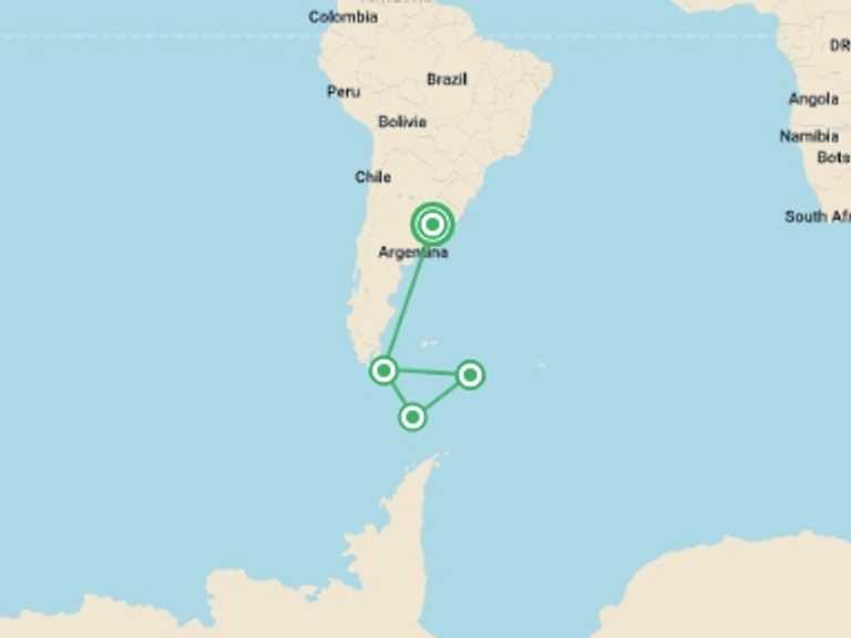 Map itinerary of Ushuaia Tour in November 2026 with 4 destination visits for the trip: Antarctica By Helicopter: Icebergs, Mountains and Remote Lands​