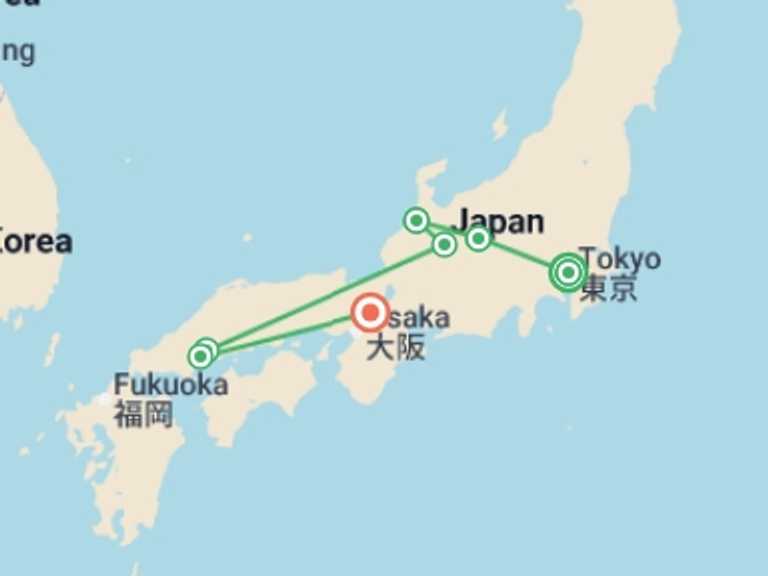 Map of a Sightseeing, attractions, culture and history Tour with 9 destination visits for the trip: Simply Japan