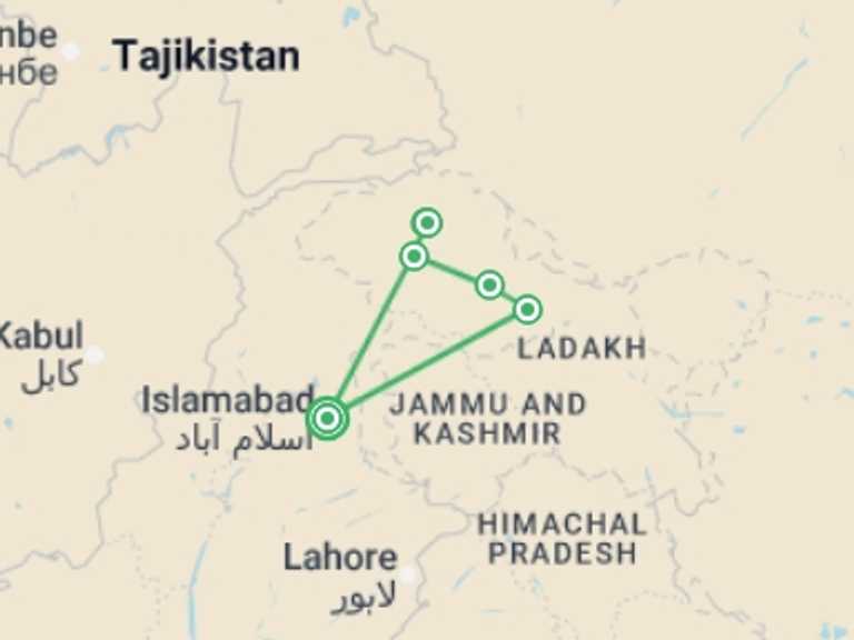 Map of a Explorer Tour with 7 destination visits for the trip: The Karokaram Experience 14D/13N