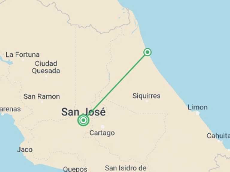 Map of San Jose Wildlife safaris and game drives Tour with 3 destination visits for the trip: Tortuguero Jungle Expedition, Short Break (on Request)