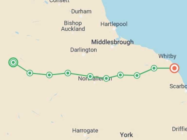 Map of Europe Tour with 10 destination visits for the trip: Coast to Coast East – Kirkby Stephen to Robin Hood’s Bay – 11 Days