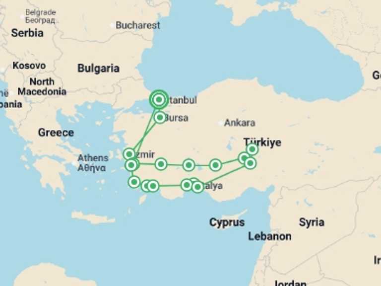 Map of Europe Tour with 8 destination visits for the trip: Aegean Dream