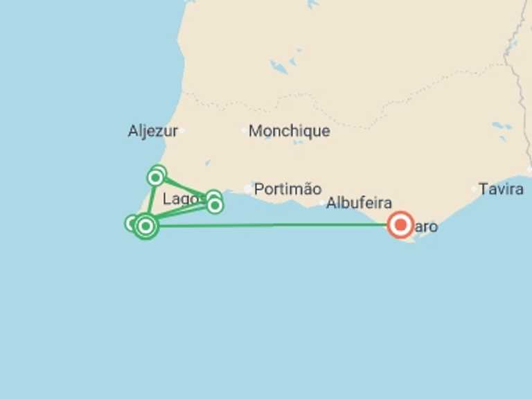 Map itinerary of Portugal Tour in Winter with 7 destination visits for the trip: Walking in Portugal - Remote Coastal Trails