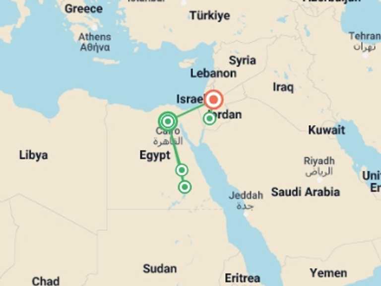 Map itinerary of Luxor Tour in Spring with 5 destination visits for the trip: Best of Egypt and Jordan