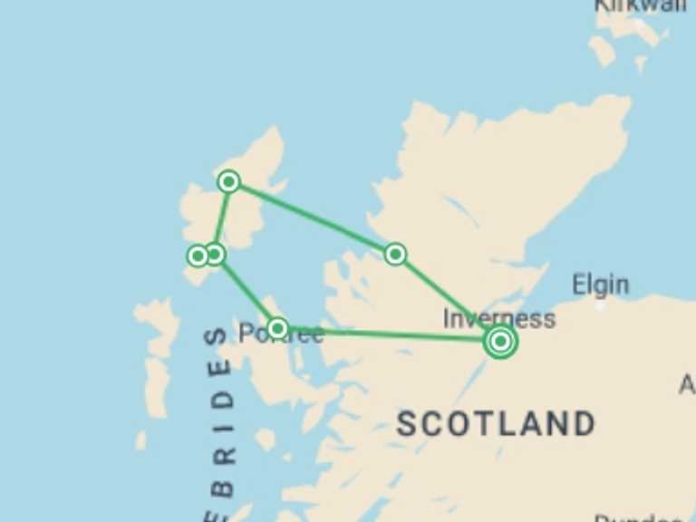Map of Inverness Adventure Tour with 6 destination visits for the trip: 9 Days / 8 Nights - Lewis & Harris Walking Adventure