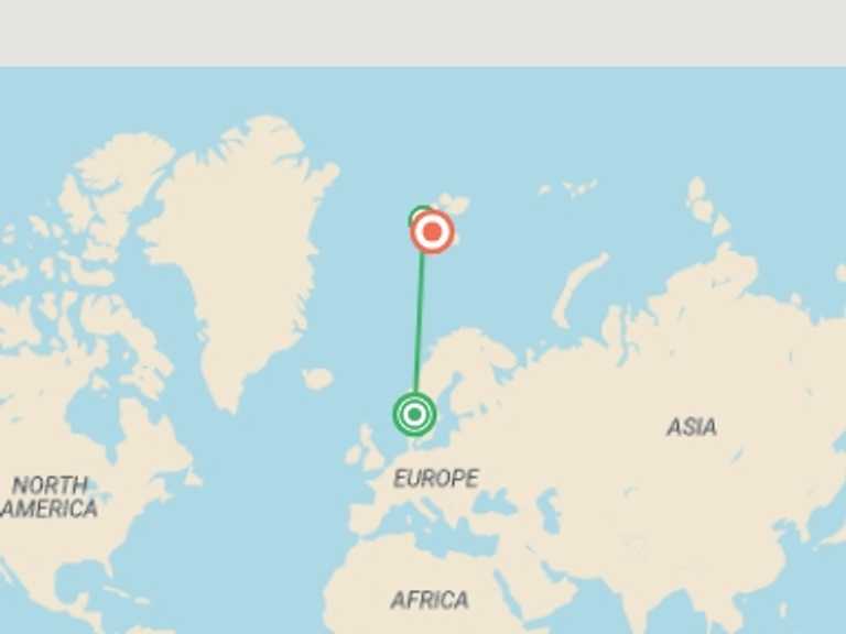 Map of Scandinavia Tour with 3 destination visits for the trip: Realm of the Polar Bear - M/V Greg Mortimer