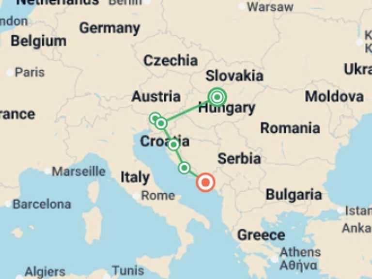 Map of Europe Tour with 5 destination visits for the trip: Balkans Escape