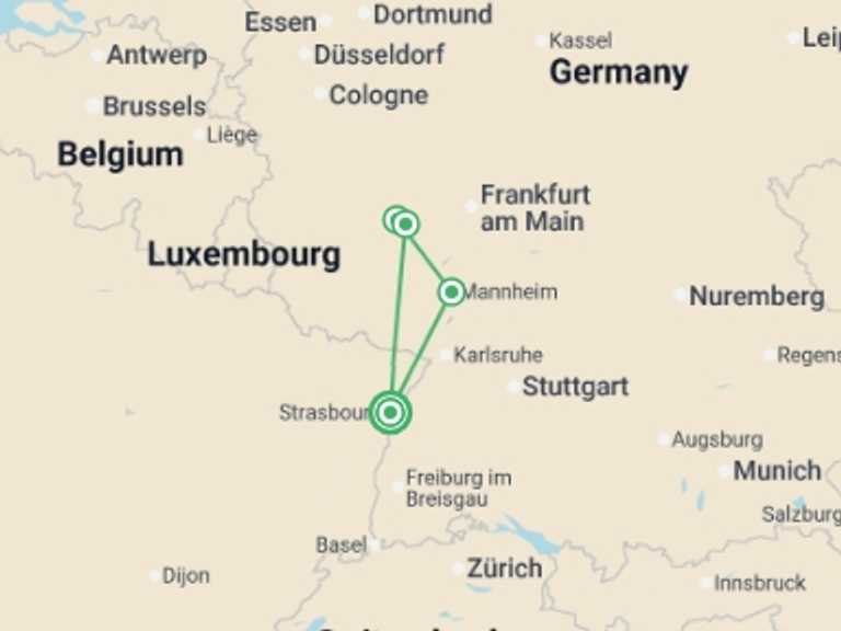 Map of a Explorer Tour with 4 destination visits for the trip: The Rhine in flames (port-to-port cruise)