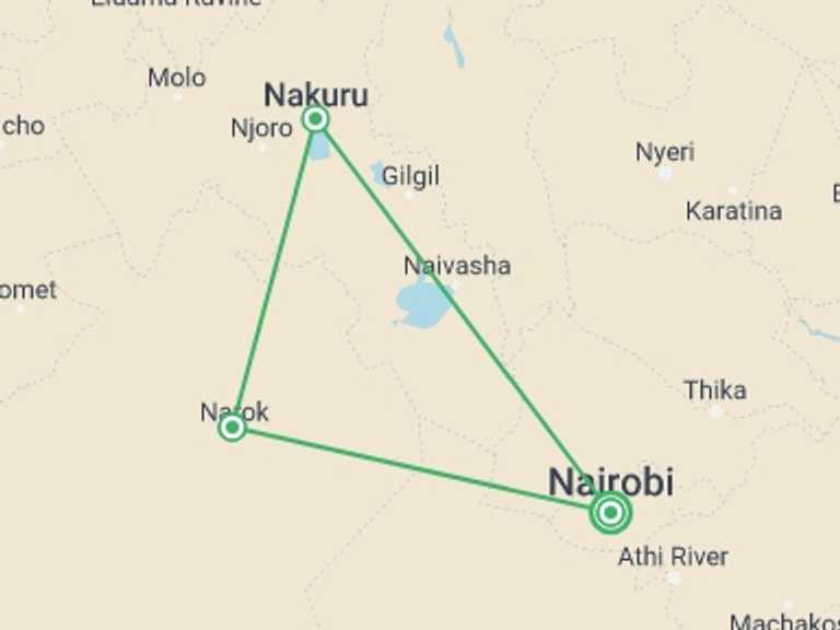 Map of Africa Tour with 5 destination visits for the trip: 5 DAYS KENYA SAFARI