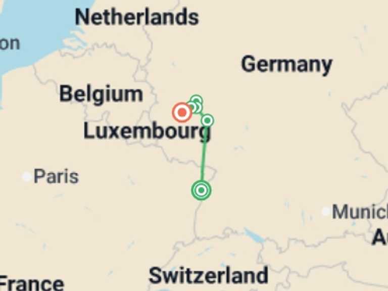 Map of France and Germany Tour with 4 destination visits for the trip: The Rhine and Moselle Rivers (port-to-port cruise)