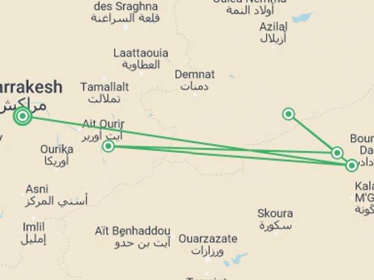 Map of 8-Day Marrakech Tour with 5 destination visits for the trip: Morocco: Women's Expedition