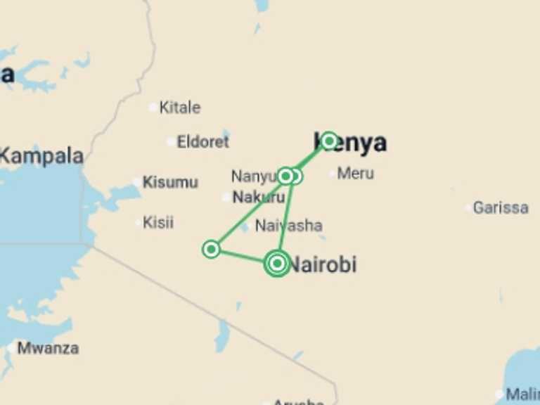 Map of Africa Tour with 4 destination visits for the trip: Classic Kenya Safari - 8 days
