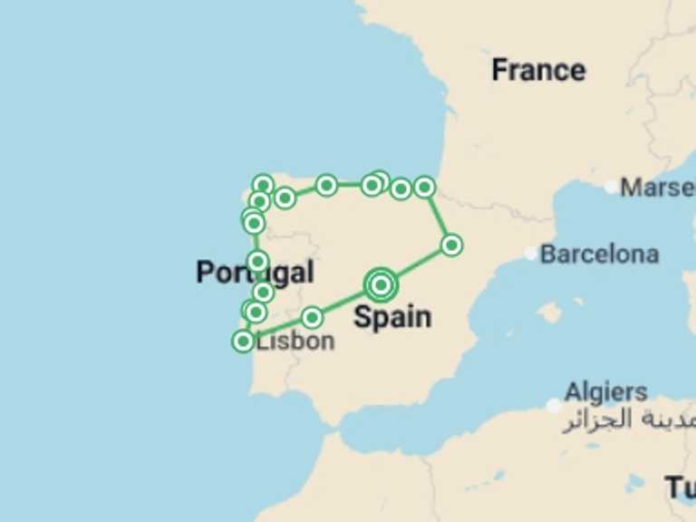 Map of 16-Day Mediterranean Tour with 10 destination visits for the trip: Best Of Northern Spain And Portugal, 16 Days Tour (multi Country)
