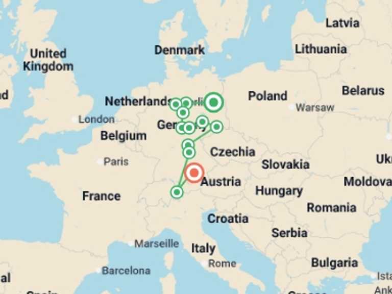 Map itinerary of Berlin Tour in October 2025 with 6 destination visits for the trip: Authentic Germany
