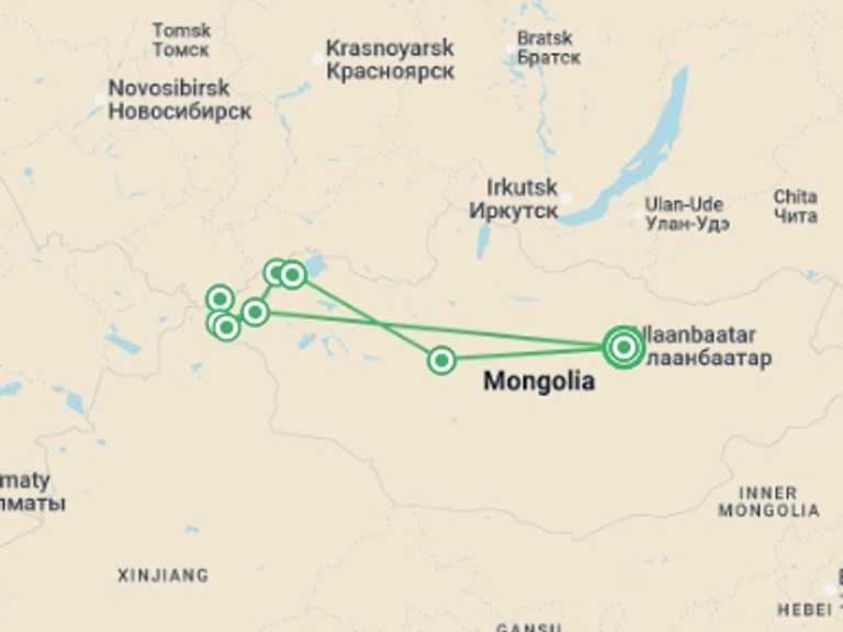 Map itinerary of Asia Tour in June 2026 with 8 destination visits for the trip: Mongolian Panorama