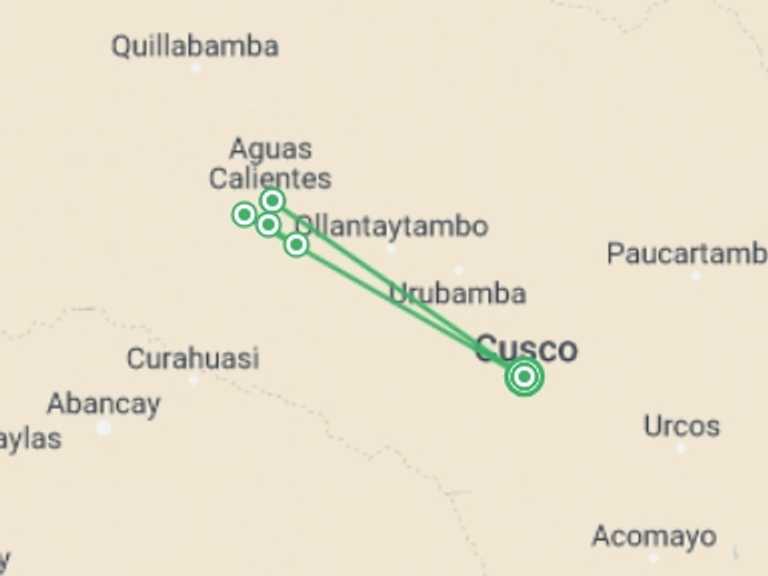 Map of Peru Walking Tour with 5 destination visits for the trip: Inca Trail Trek