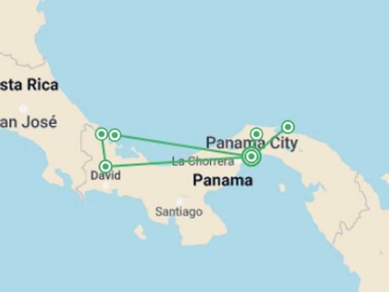 Map of North America Tour with 5 destination visits for the trip: Best of Panama