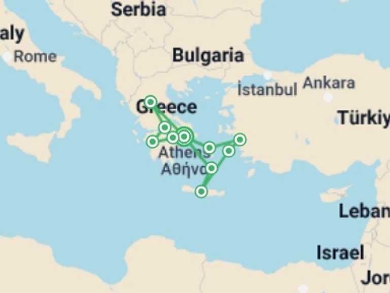Map of a Art and architecture Tour with 7 destination visits for the trip: Mainland Greece And Islands
