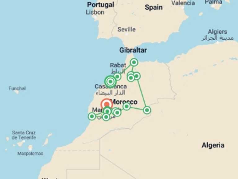 Map itinerary of Marrakech Tour in Summer with 14 destination visits for the trip: Morocco Adventure
