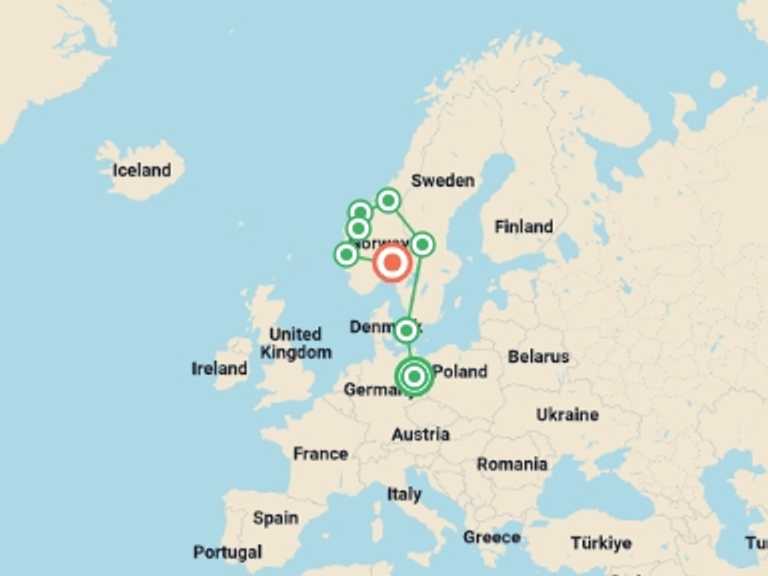 Map of Europe Tour with 8 destination visits for the trip: Nordic Tour Start Berlin