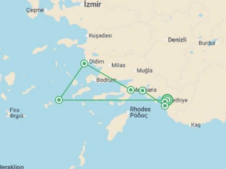 Map itinerary of Balkans Tour in Fall with 8 destination visits for the trip: Greek Islands: Sunsets & Sea Breezes