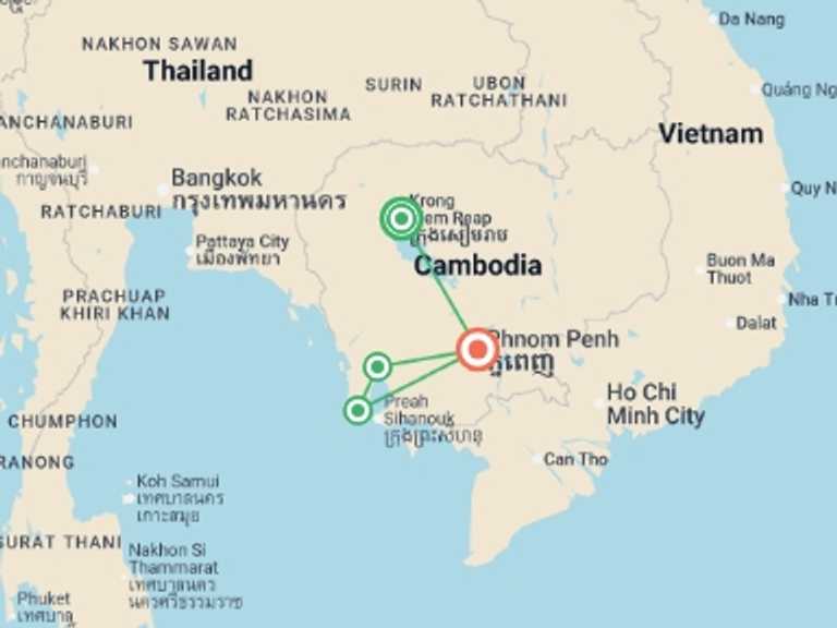 Map of Asia Tour with 4 destination visits for the trip: Solo-ish Cambodia