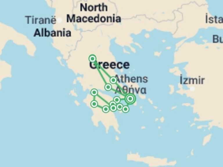 Map of 7-Day Athens Tour with 6 destination visits for the trip: Greece Discovery
